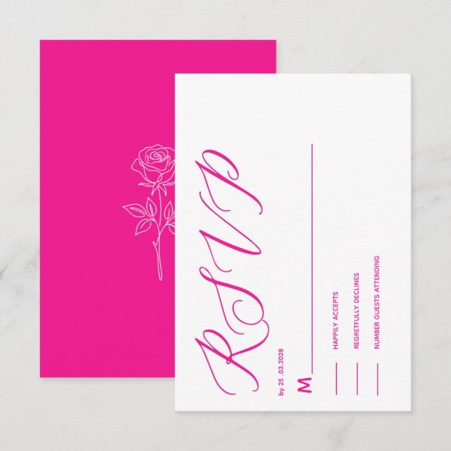 cartão de RSVP simples e elegante rosa fúcsia clás (Frente/Verso)