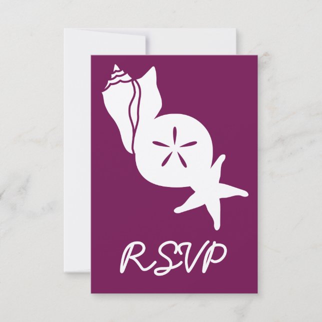 Cartão de RSVP Summer Seashells in Wine (Frente)