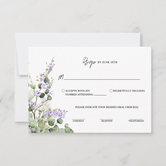 Cartão de RSVP Verde Salvia Eucalipto com Florais  (Frente)