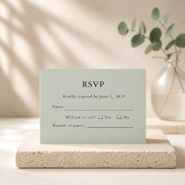 Cartão de RSVP Verde Salvia Minimalista Elegante E