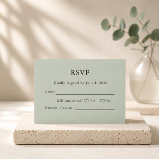 Cartão de RSVP Verde Salvia Minimalista Elegante E