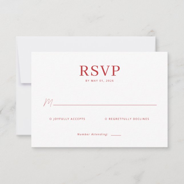 Cartão de RSVP Vermelho Elegante (Frente)