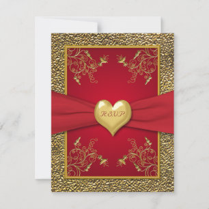 Cartão de RSVP Vermelho Rico e Dourado