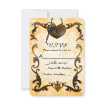 Cartão de RSVP Vintage Antigo Heart Lock & Key