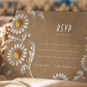 Cartão de RSVP Vintage com Motivo de Margarida Fil
