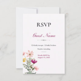 Cartão de RSVP Wildflower Romance | Floral Rosa