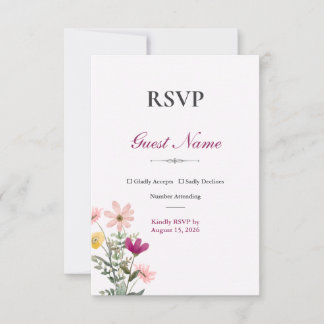 Cartão de RSVP Wildflower Romance | Floral Rosa
