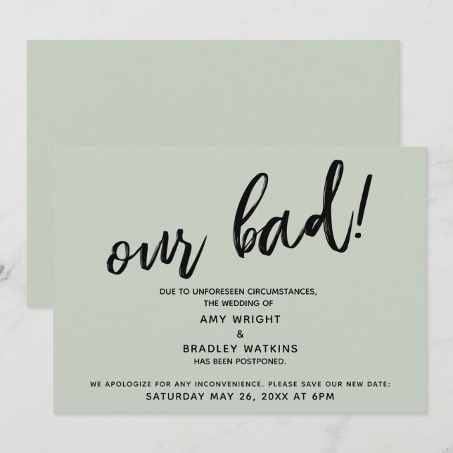 Cartão de Sábio de Casamento Adiado por Escrita Ma (Frente/Verso)
