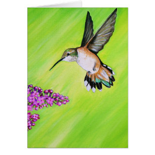 Cartão de Saída de Hummingbird e Lilac Painting