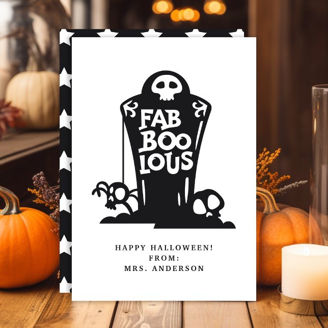 Cartão de Sala de Aula de Halloween Tumba Fab Boo  (Criador carregado)
