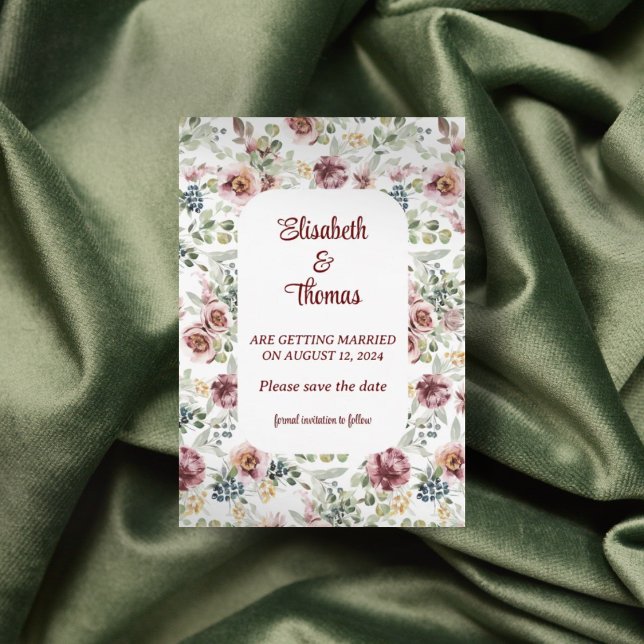 cartão de salva data de casamento floral romântico (Criador carregado)