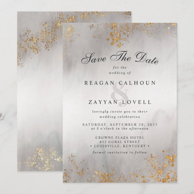 Cartão de Salvamento de Data Cinza com Reflexos Do (Frente/Verso)