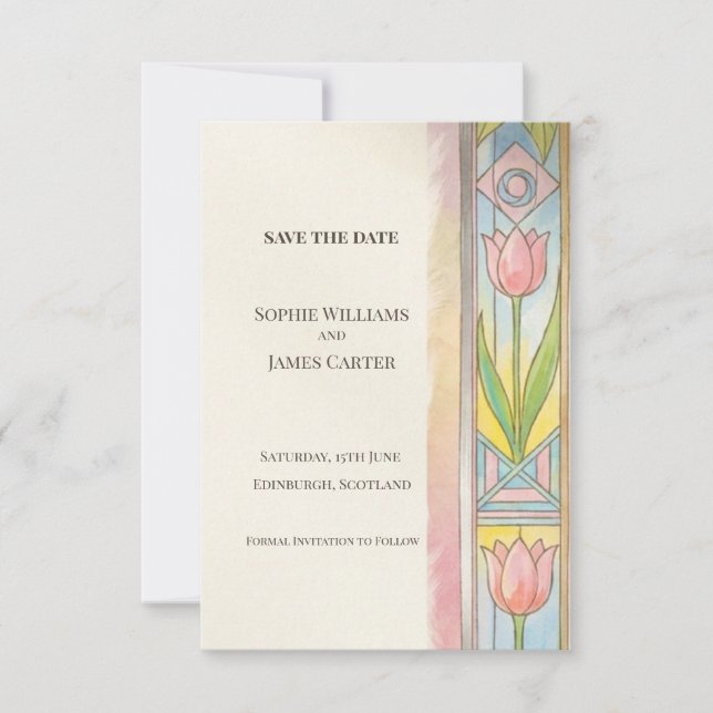 Cartão de Salvar a Data Art Nouveau Tulipa (Frente)