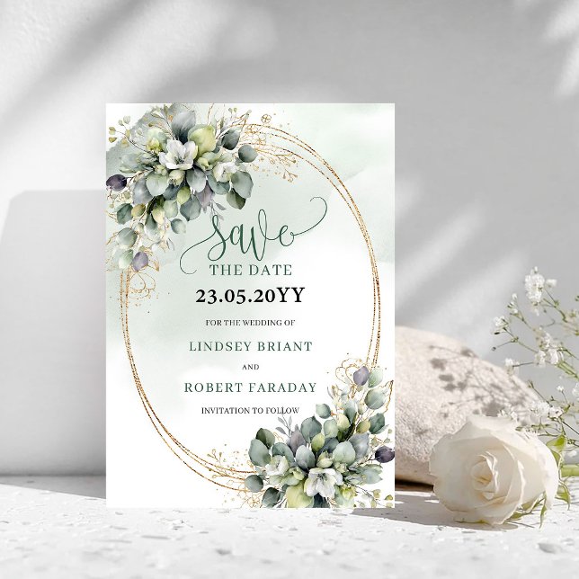 Cartão de Salvar a Data Atemporal Boêmio de Eucali (Timeless Bohemian Eucalyptus Save The Date Card)