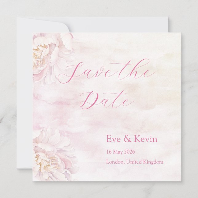 Cartão de Salvar a Data Blush Floral – Aquarela (Frente)