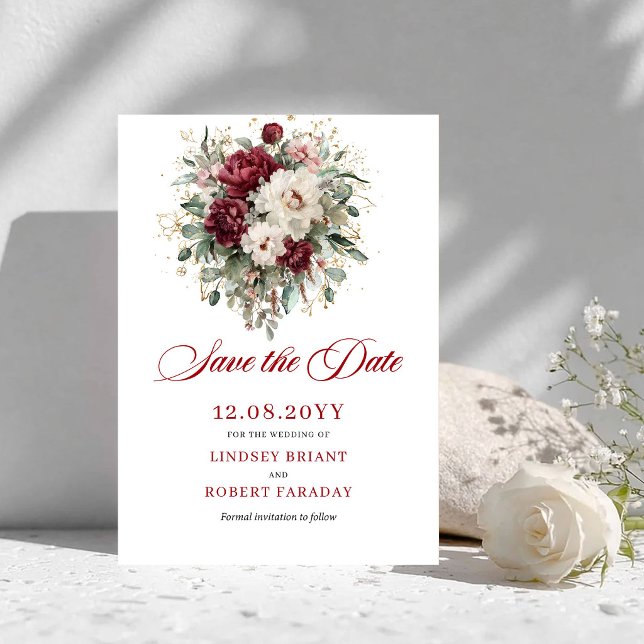 Cartão de Salvar a Data Boho Blush Burgundy Gold (Boho Blush Burgundy Gold Save The Date Card)