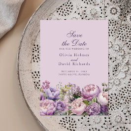 Cartão de Salvar a Data Boho Lilac e Peônias Roxas
