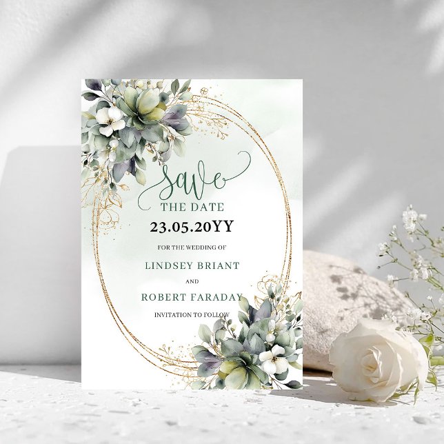 Cartão de Salvar a Data Botânico Chic Verde Sage (Chic Sage Green Botanical Save The Date Card)