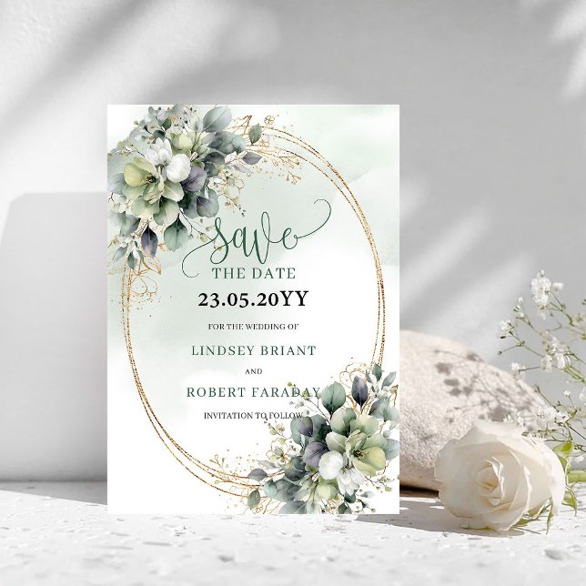 Cartão de Salvar a Data Botânico Verde Sage Natura (Natural Sage Green Botanical Save The Date Card)