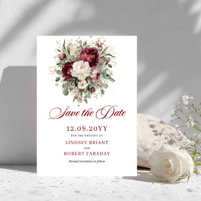 Cartão de Salvar a Data Chic Floral Blush Burgundy (Chic Floral Blush Burgundy Save The Date Card)