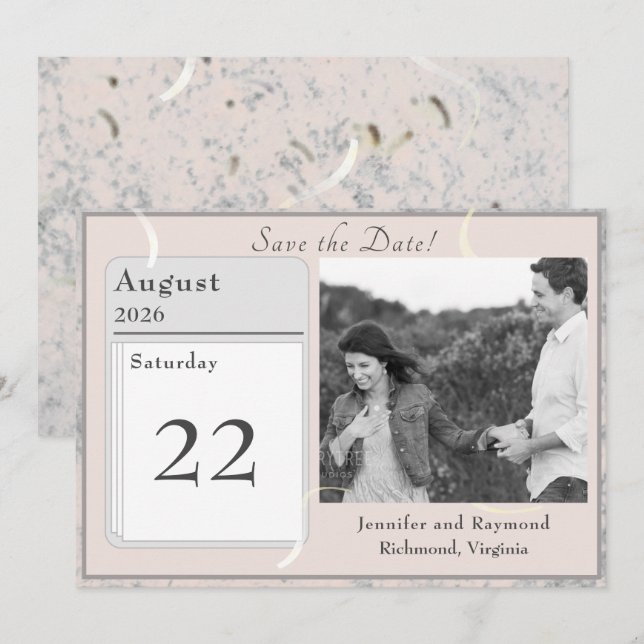 Cartão de Salvar a Data com Mármore Rosa e Cinza P (Frente/Verso)