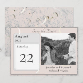 Cartão de Salvar a Data com Mármore Rosa e Cinza P