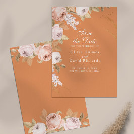 Cartão de Salvar a Data com Peônias Apricot Boho