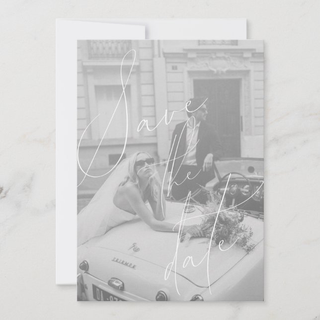 Cartão de Salvar a Data com Roteiro Minimalista Pl (Frente)