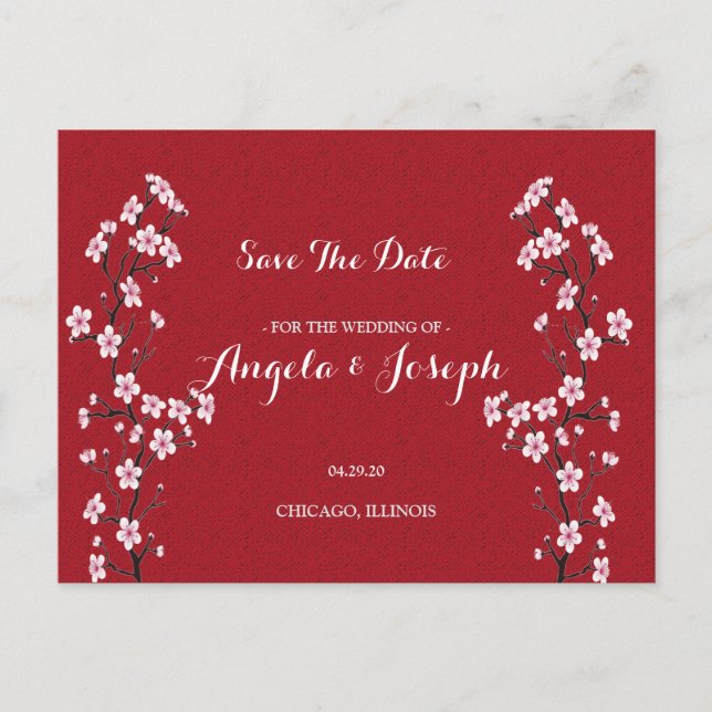 Cartão de Salvar a Data da Flor de Cerejeira (Frente)