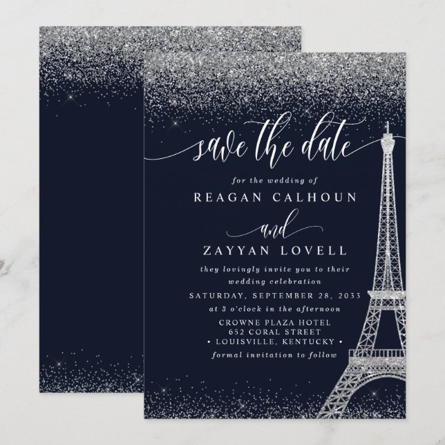 Cartão de Salvar a Data da Torre Eiffel de Paris A (Frente/Verso)
