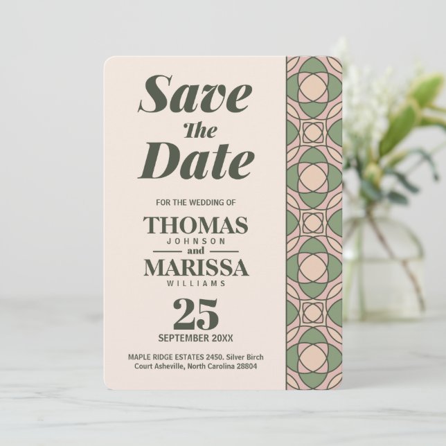 Cartão de Salvar a Data de Casamento Art Déco em V (Em pé/Frente)