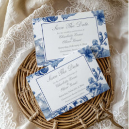 Cartão de Salvar a Data de Casamento Azul Marinho