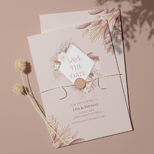 Cartão de Salvar a Data de Casamento Boho Blush Pa