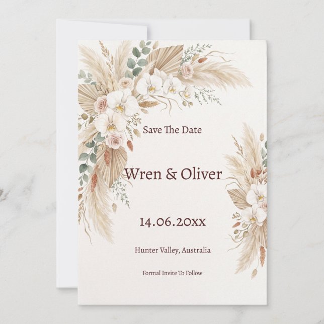 Cartão de Salvar a Data de Casamento Boho com Gram (Frente)