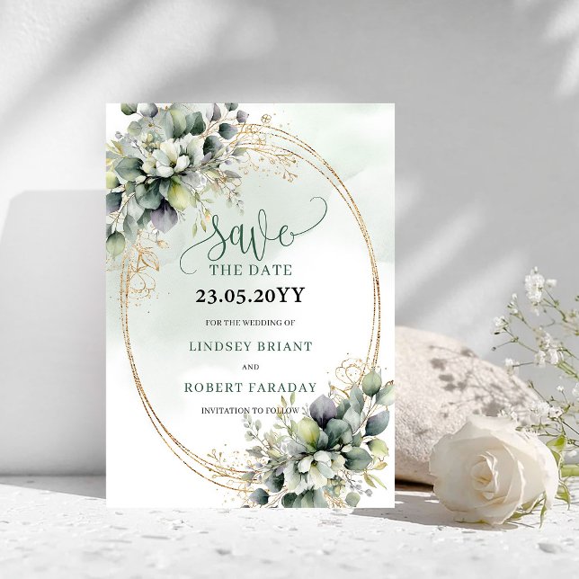 Cartão de Salvar a Data de Casamento Boho Sonhador (Dreamy Boho Eucalyptus Save The Date Card)