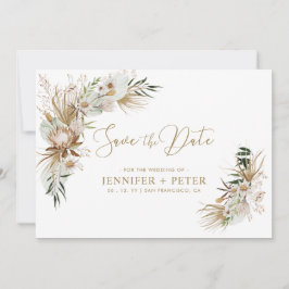 Cartão de Salvar a Data de Casamento Boho Verde e 