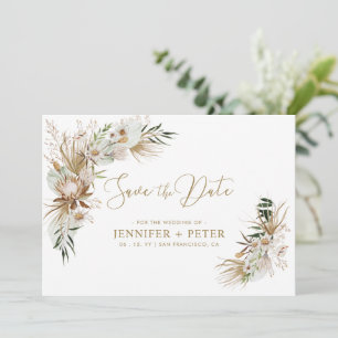 Cartão de Salvar a Data de Casamento Boho Verde e 