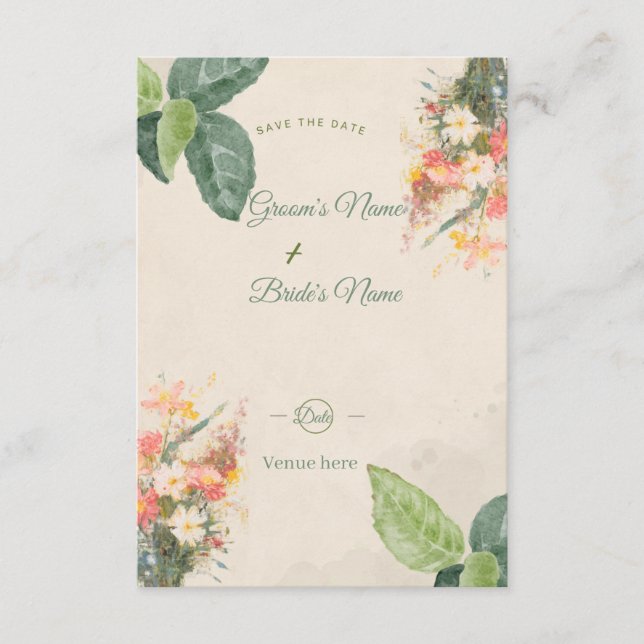 Cartão de Salvar a Data de Casamento com Aquarela  (Frente)