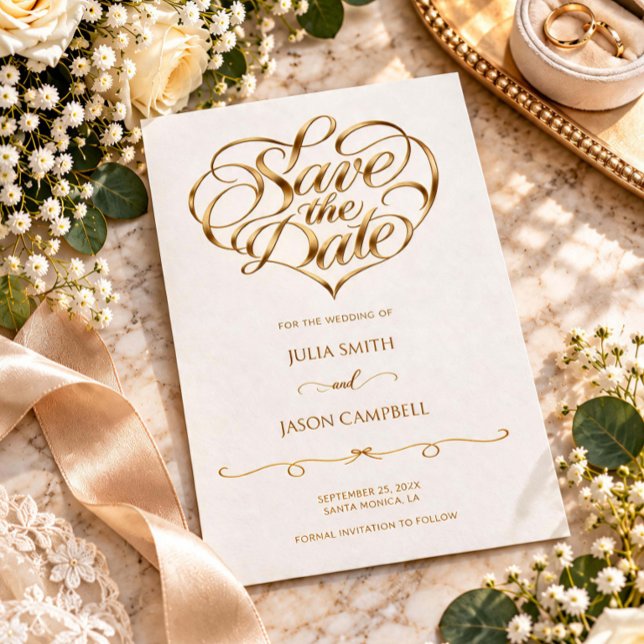 Cartão de Salvar a Data de Casamento com Coração e (Criador carregado)