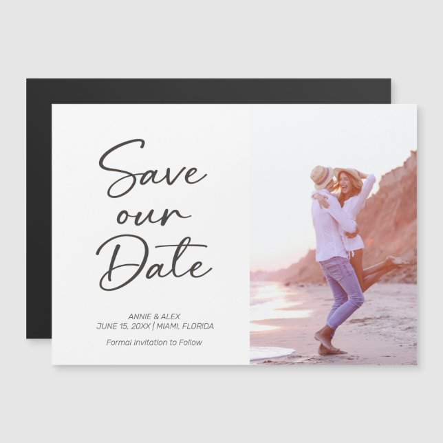Cartão de Salvar a Data de Casamento com Foto em S (Frente/Verso)
