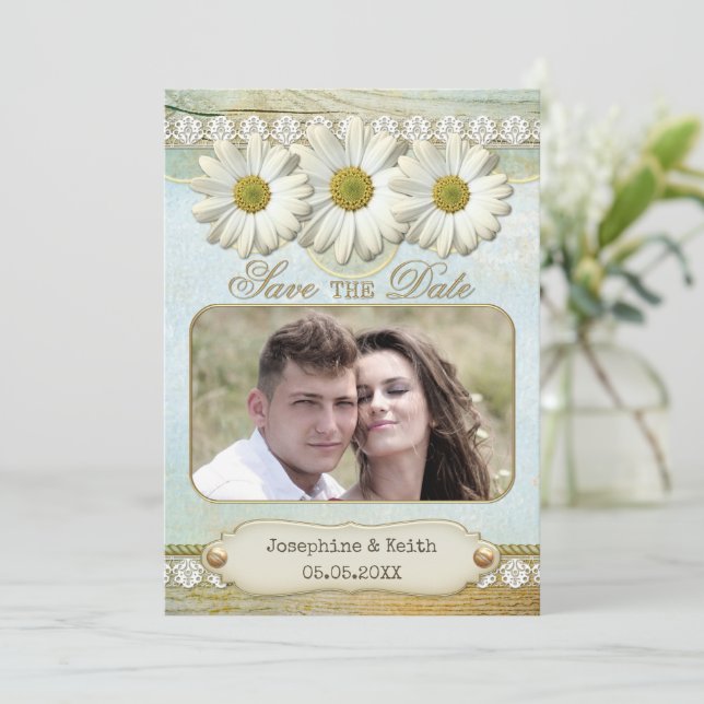 Cartão de Salvar a Data de Casamento com Foto Flor (Em pé/Frente)