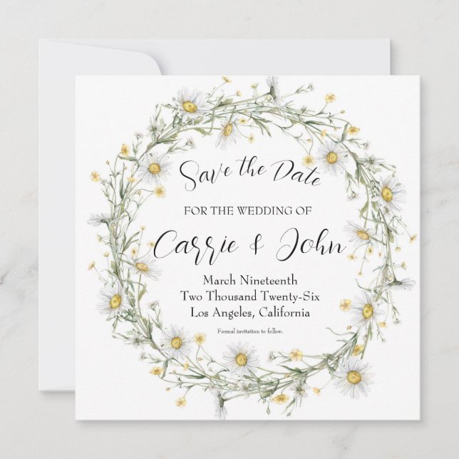 Cartão de Salvar a Data de Casamento com Margarida (Frente)