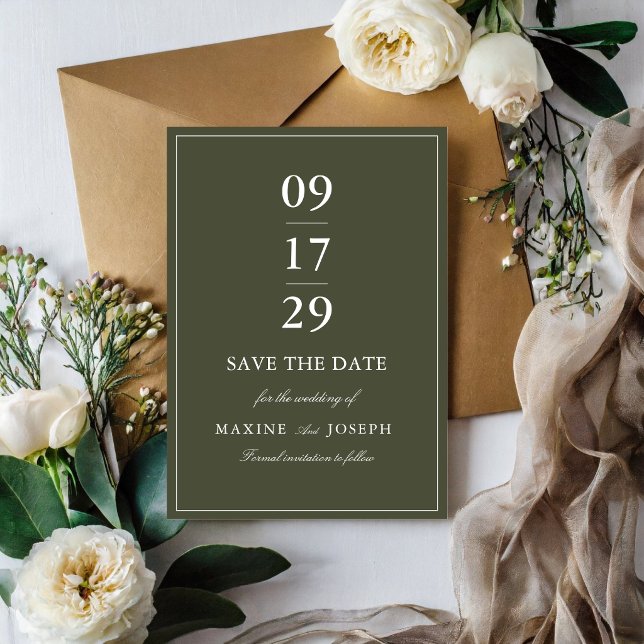 Cartão de Salvar a Data de Casamento em Verde Poei (Elegant dusty green save the date cards share your joyful news with timeless style.)