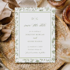 Cartão de Salvar a Data de Casamento em Verde Sage