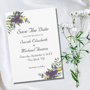 Cartão de Salvar a Data de Casamento Floral Amarel