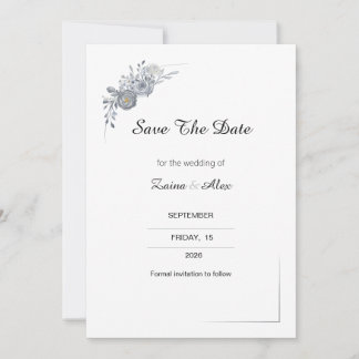 Cartão de Salvar a Data de Casamento Floral Cinza