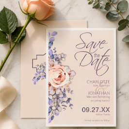 Cartão de Salvar a Data de Casamento Floral Cor de