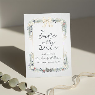 Cartão de Salvar a Data de Casamento Floral de Inv