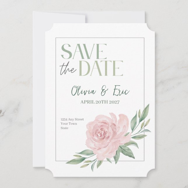 Cartão de Salvar a Data de Casamento Floral Elegan (Frente)