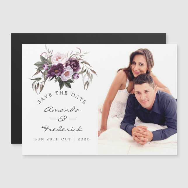 Cartão de Salvar a Data de Casamento Floral em Vel (Frente/Verso)